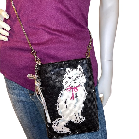 Kate Spade Whiskers Cat Crystal NS North South Crossbody Black Bag + KS Gift Bag - Picture 6 of 10